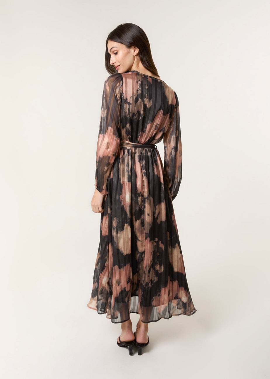 Blue Vanilla Black Watercolour Pleated Wrap Belted Dress