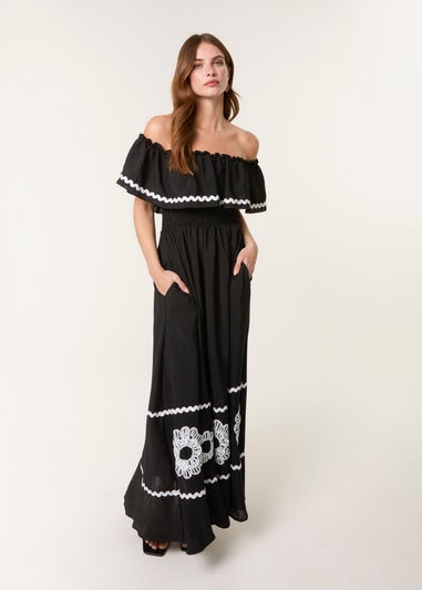 Blue Vanilla Black Luxe Ric Rac Floral Midi Dress