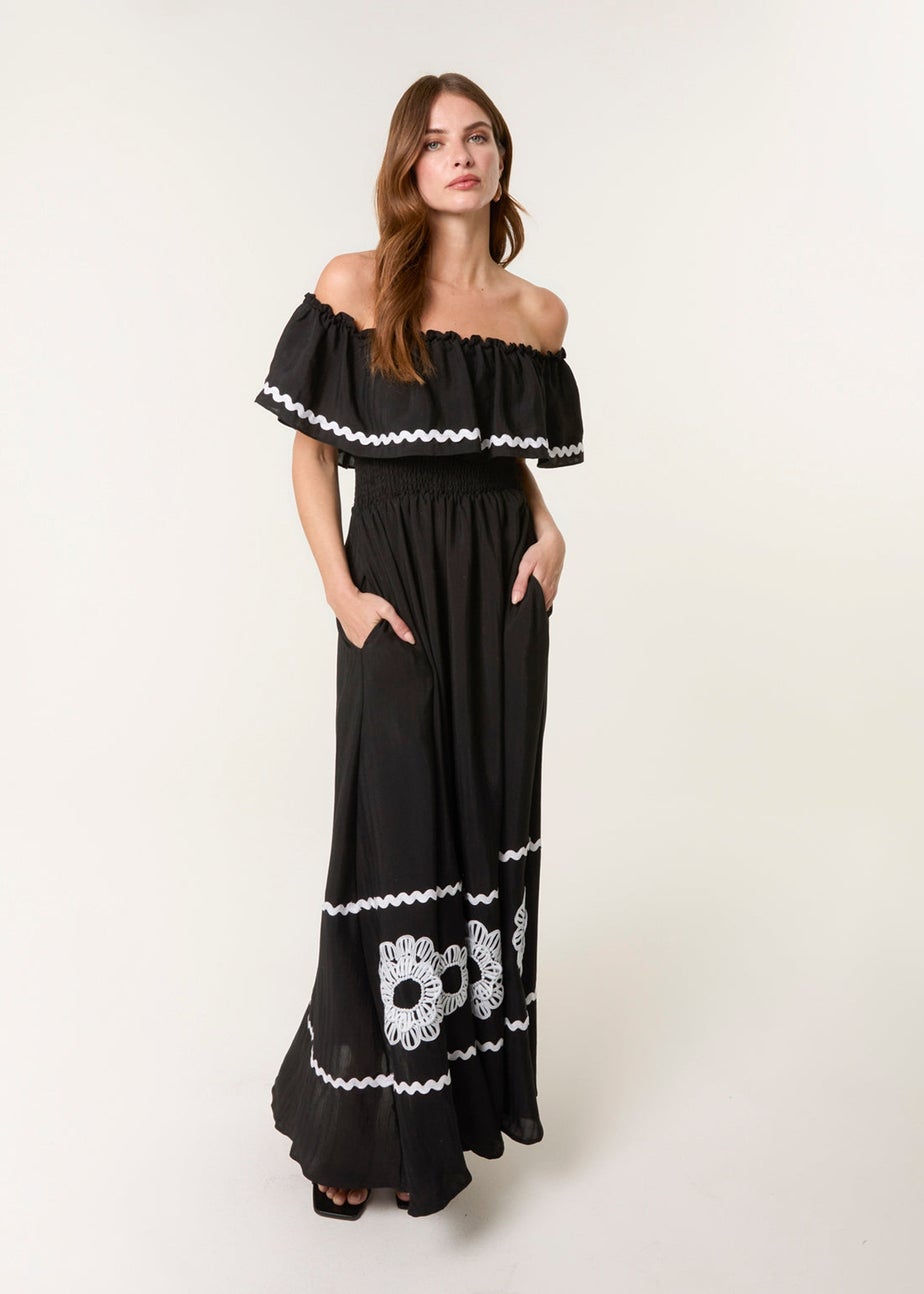 Blue Vanilla Black Luxe Ric Rac Floral Midi Dress