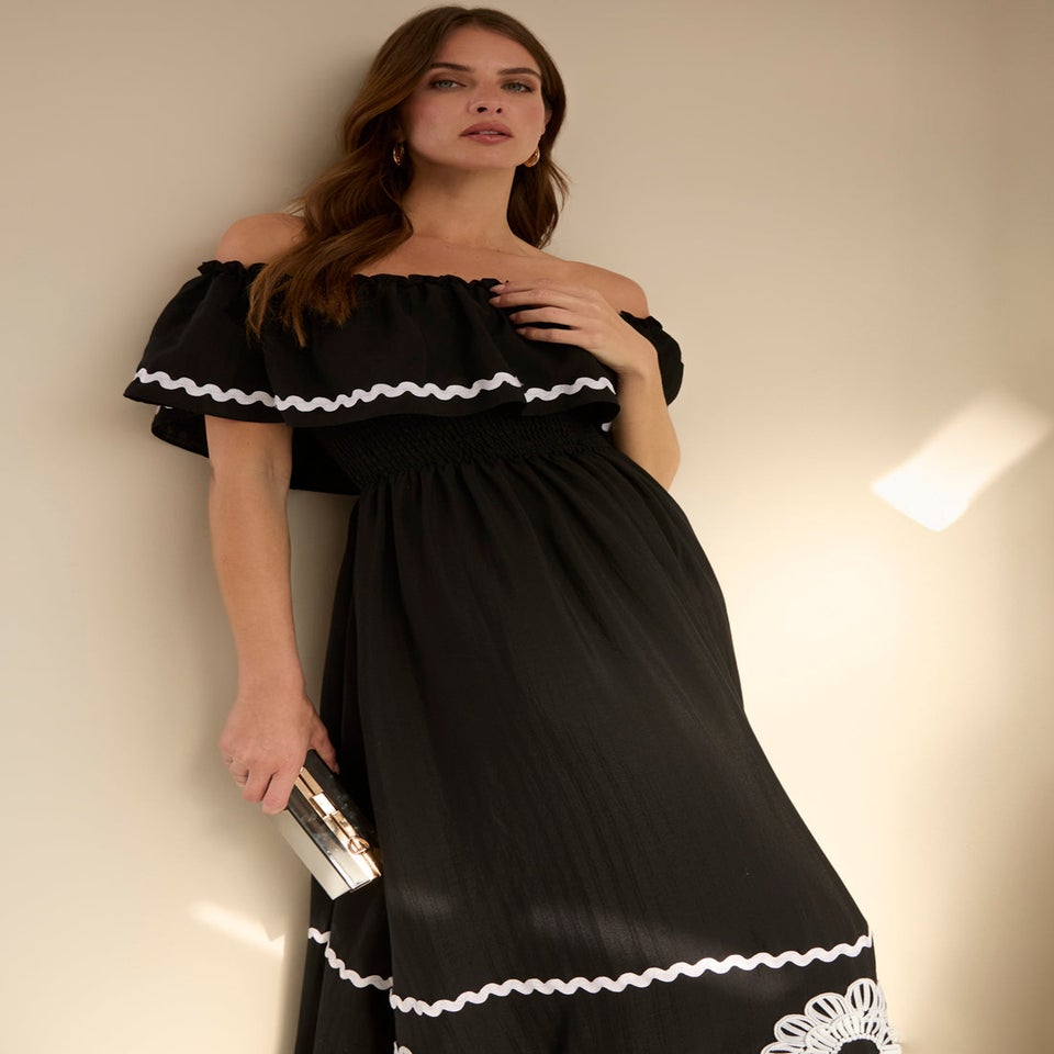 Blue Vanilla Black Luxe Ric Rac Floral Midi Dress