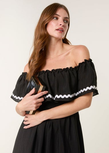 Blue Vanilla Black Luxe Ric Rac Floral Midi Dress