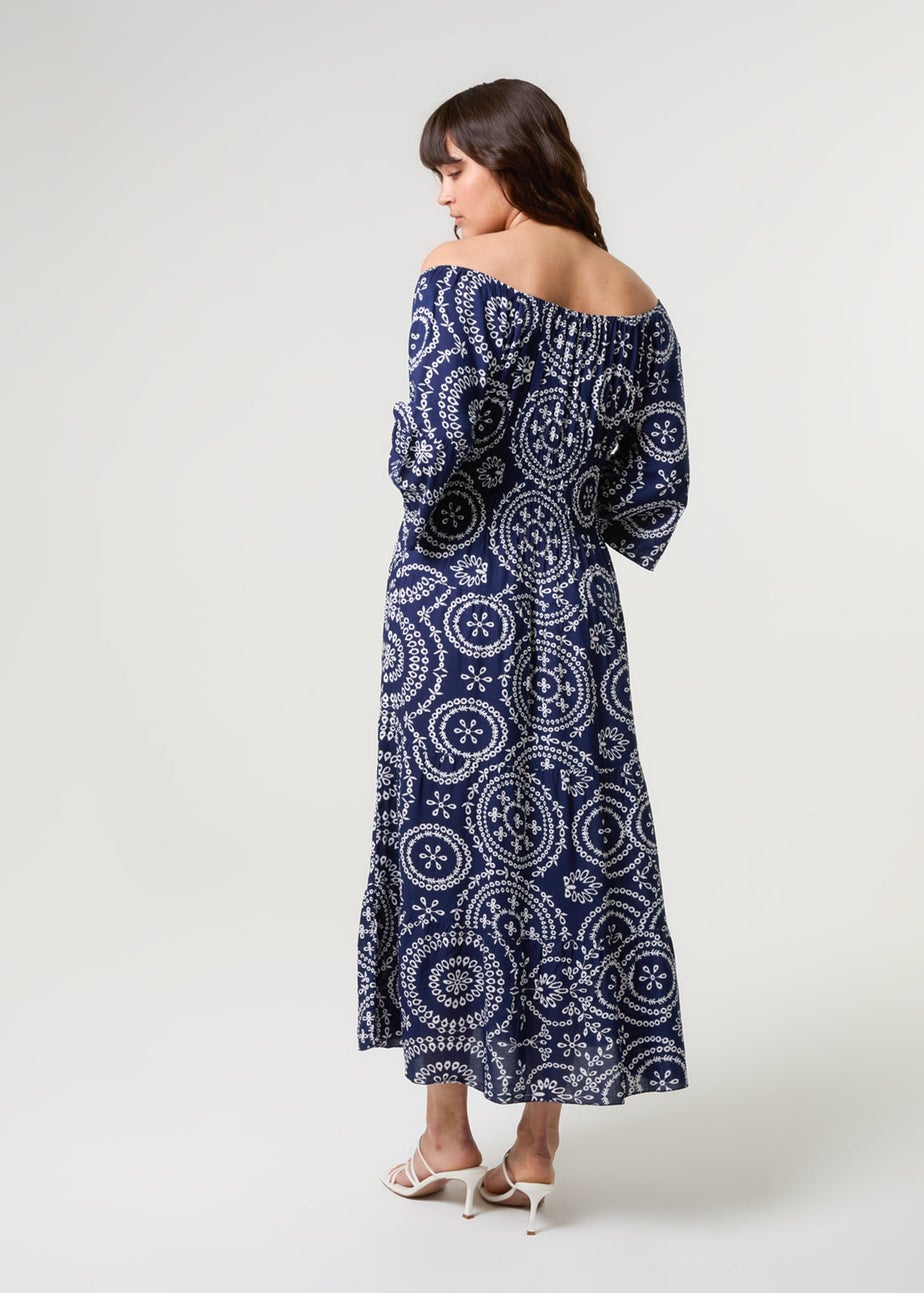 Blue Vanilla Navy Bardot Coconut Button Maxi Dress