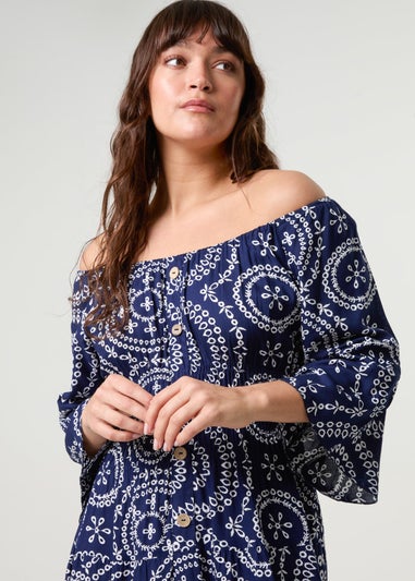 Blue Vanilla Navy Bardot Coconut Button Maxi Dress