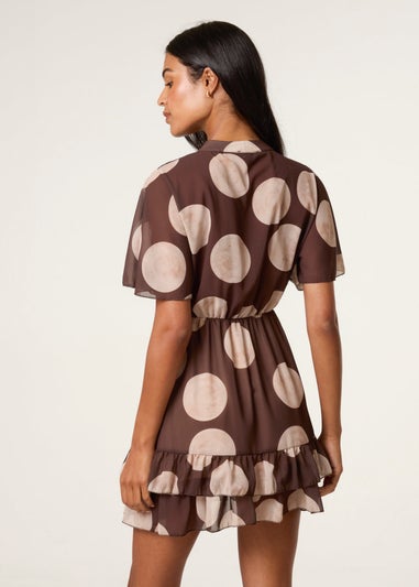 Blue Vanilla Brown Polka Dot Button Up Double Frill Dress