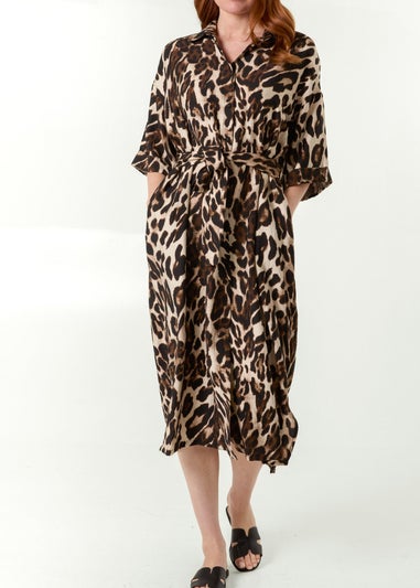 Blue Vanilla Brown Bold Leopard Print Dress