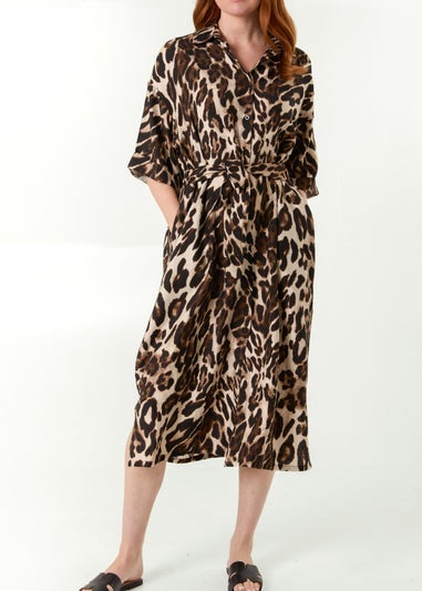 Blue Vanilla Brown Bold Leopard Print Dress