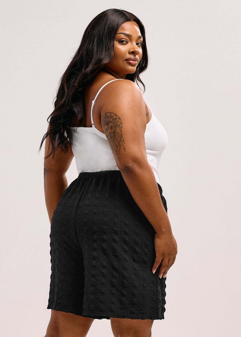 Yours Curve Black Textured Tie Waist Shorts