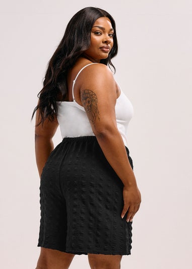 Yours Curve Black Textured Tie Waist Shorts