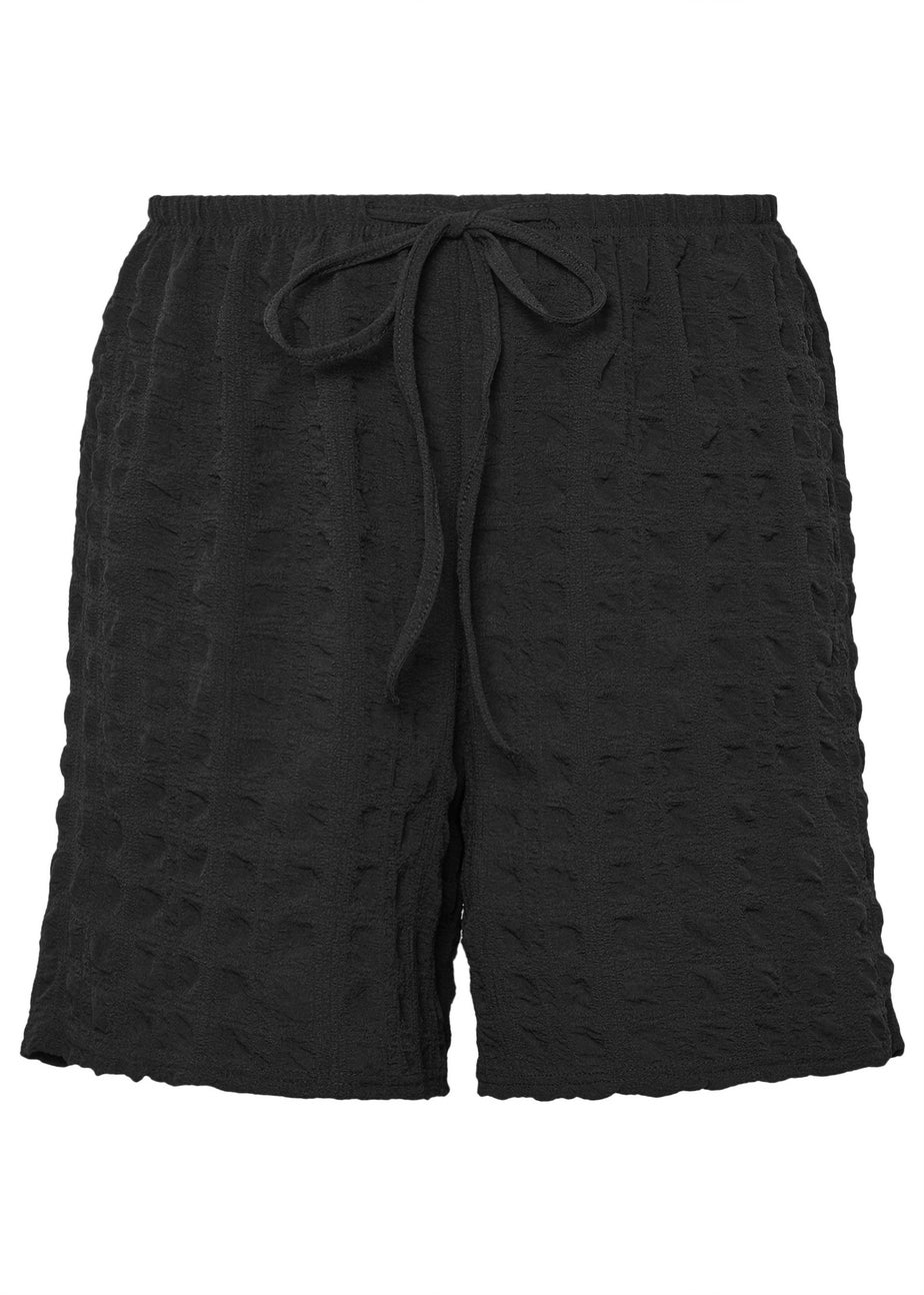 Yours Curve Black Textured Tie Waist Shorts