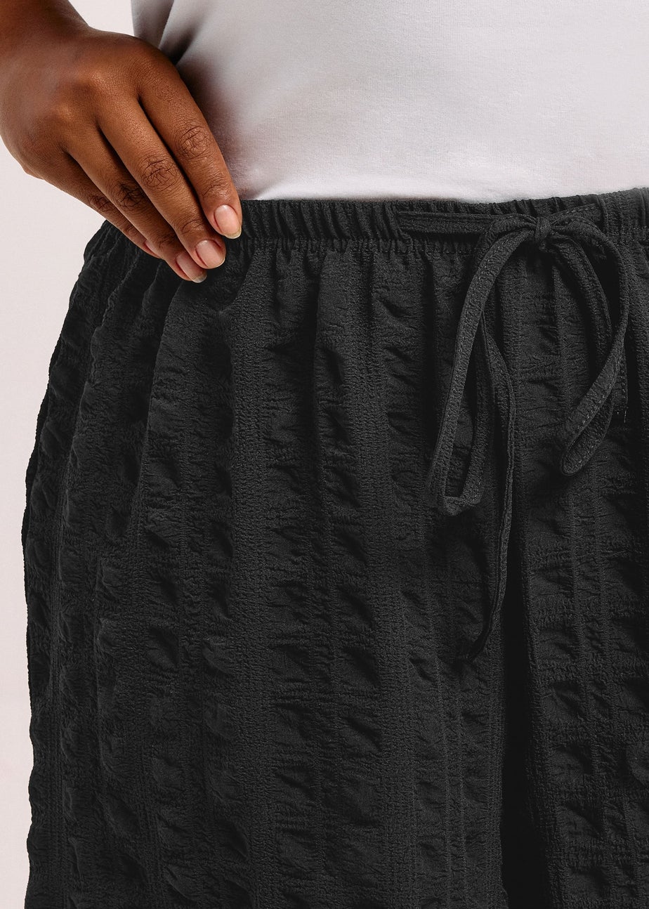 Yours Curve Black Textured Tie Waist Shorts