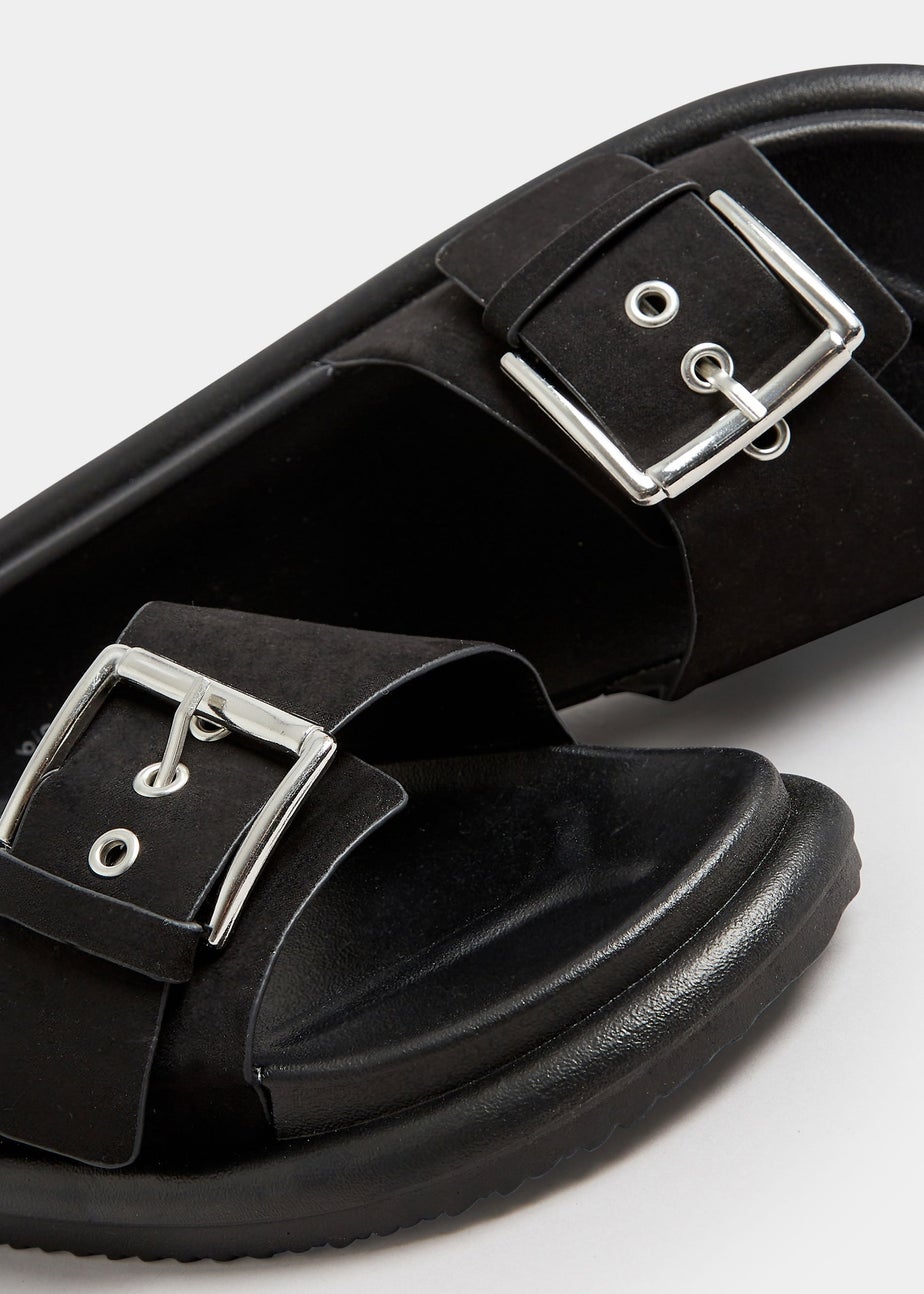 Yours Black Buckle Strap Mule Sandals In Wide E Fit