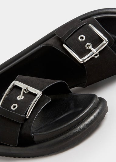Yours Black Buckle Strap Mule Sandals In Wide E Fit
