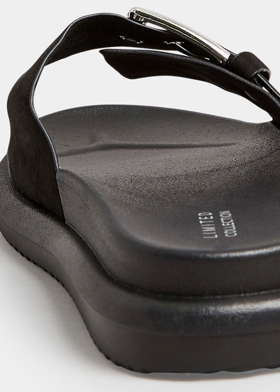 Yours Black Buckle Strap Mule Sandals In Wide E Fit