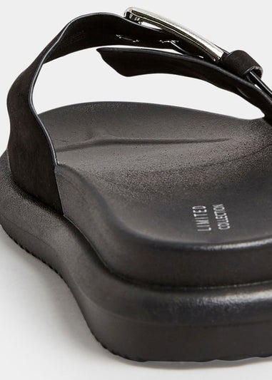 Yours Black Buckle Strap Mule Sandals In Wide E Fit