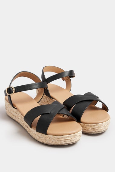 Yours Black Platform Espadrille Wedge Sandals In Extra Wide EEE Fit