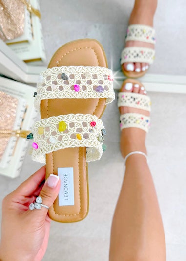 Love Lemonade Nude Sparkly Gemstone Double Strap Sliders