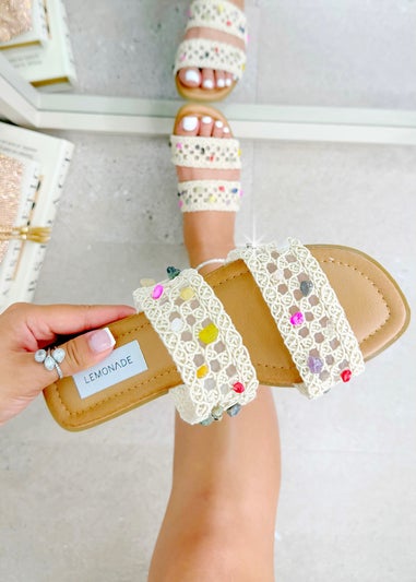 Love Lemonade Nude Sparkly Gemstone Double Strap Sliders