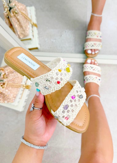 Love Lemonade Nude Sparkly Gemstone Double Strap Sliders