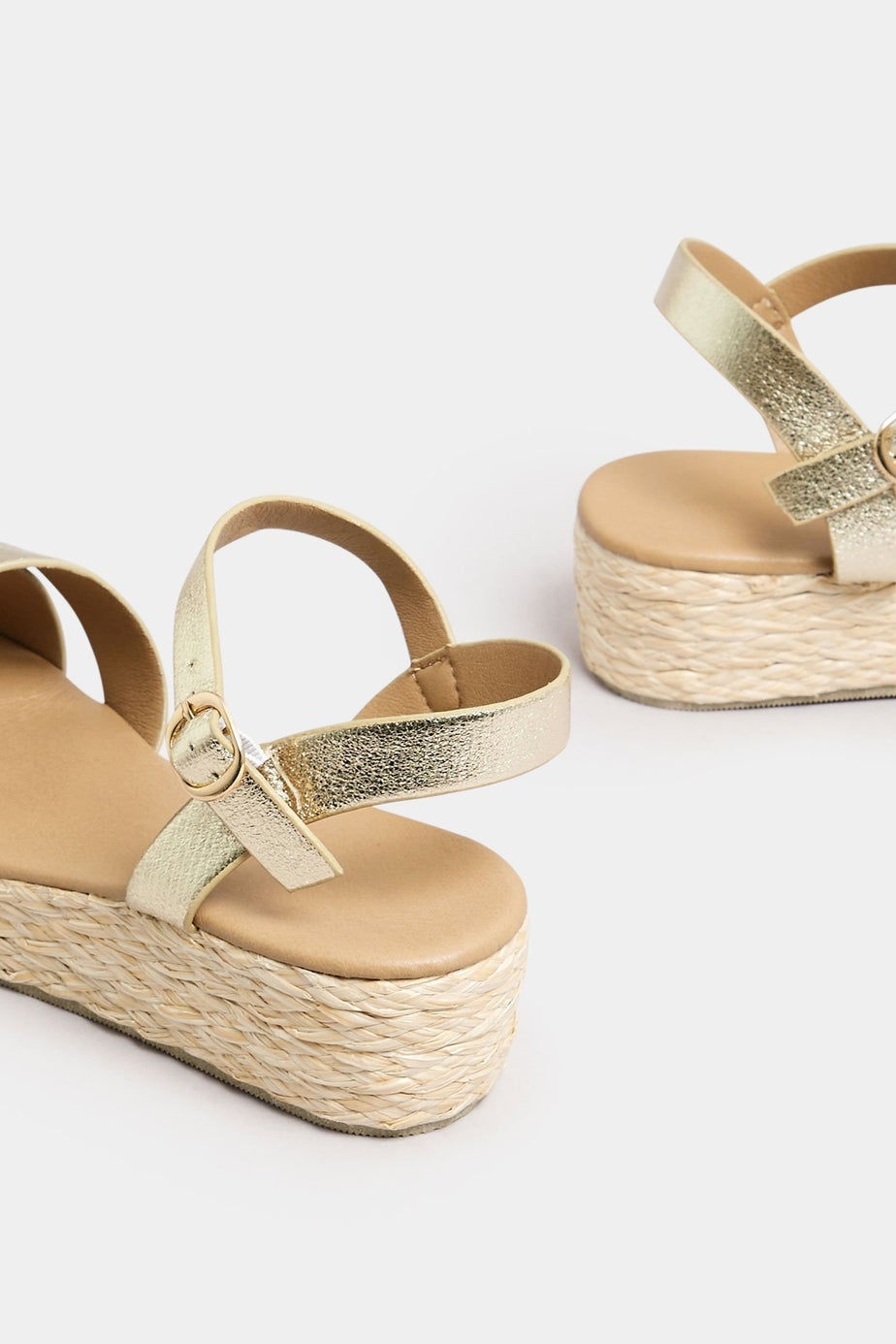 Yours Gold Cross Strap Platform Wedge Sandals In Extra Wide EEE Fit