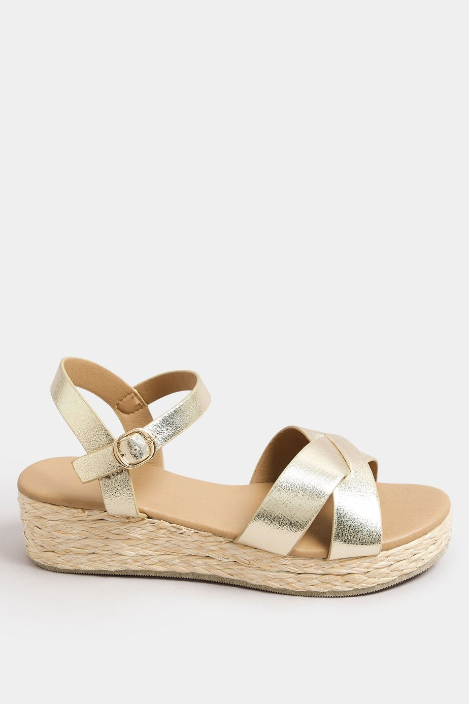 Yours Gold Cross Strap Platform Wedge Sandals In Extra Wide EEE Fit