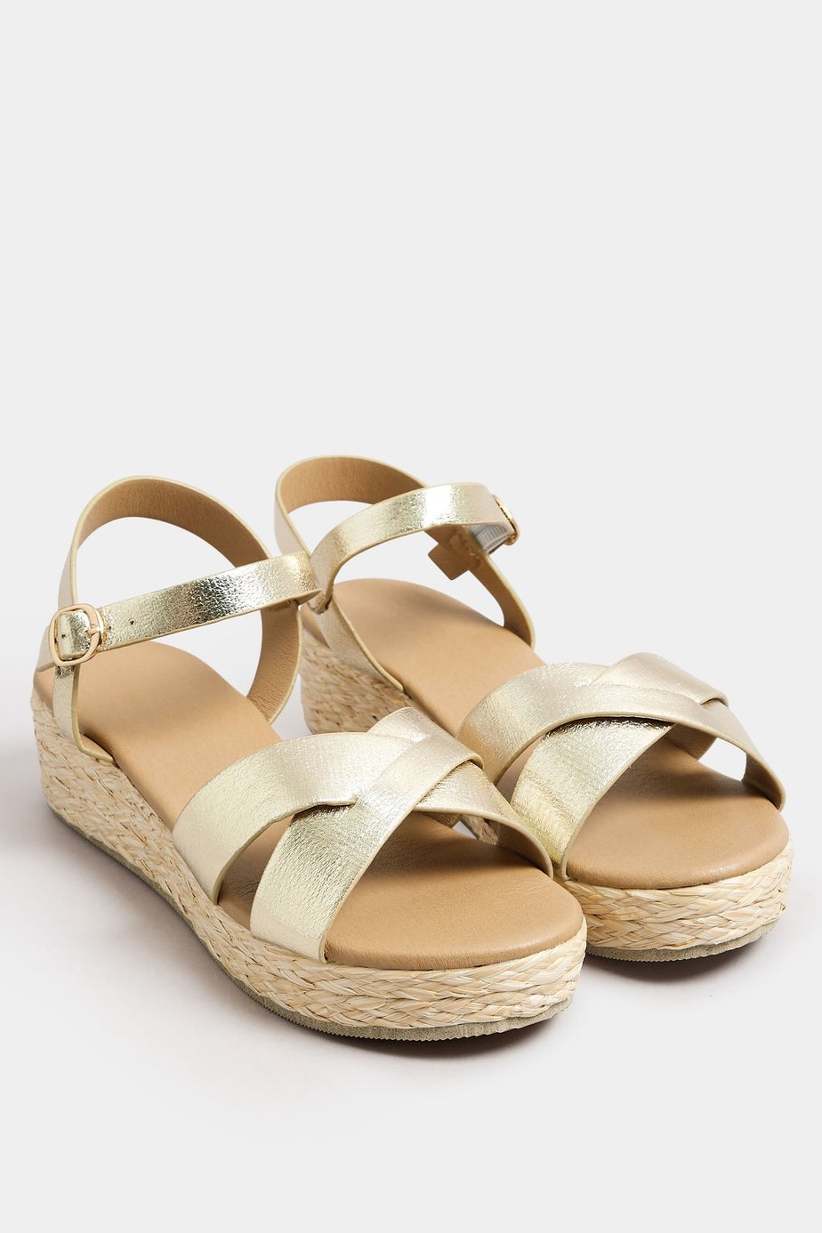Yours Gold Cross Strap Platform Wedge Sandals In Extra Wide EEE Fit
