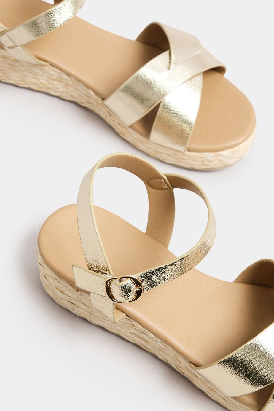 Yours Gold Cross Strap Platform Wedge Sandals In Extra Wide EEE Fit