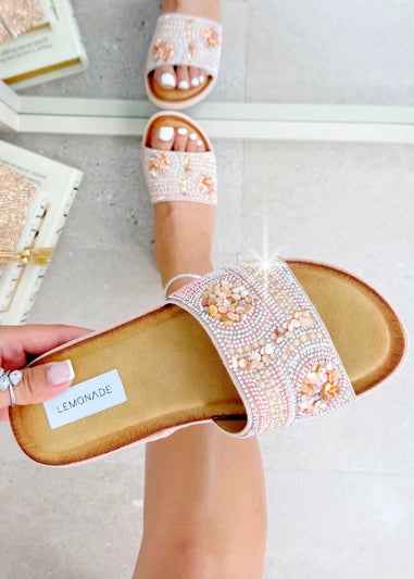 Love Lemonade Pink Sparkly Gemstone & Pearl Sliders