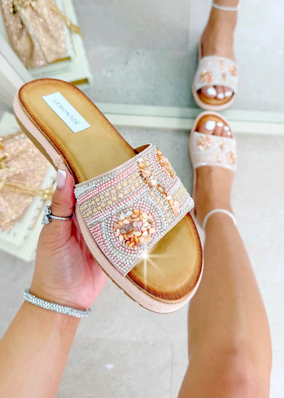 Love Lemonade Pink Sparkly Gemstone & Pearl Sliders