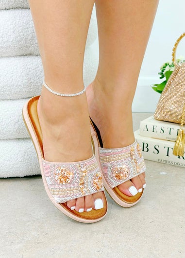 Love Lemonade Pink Sparkly Gemstone & Pearl Sliders