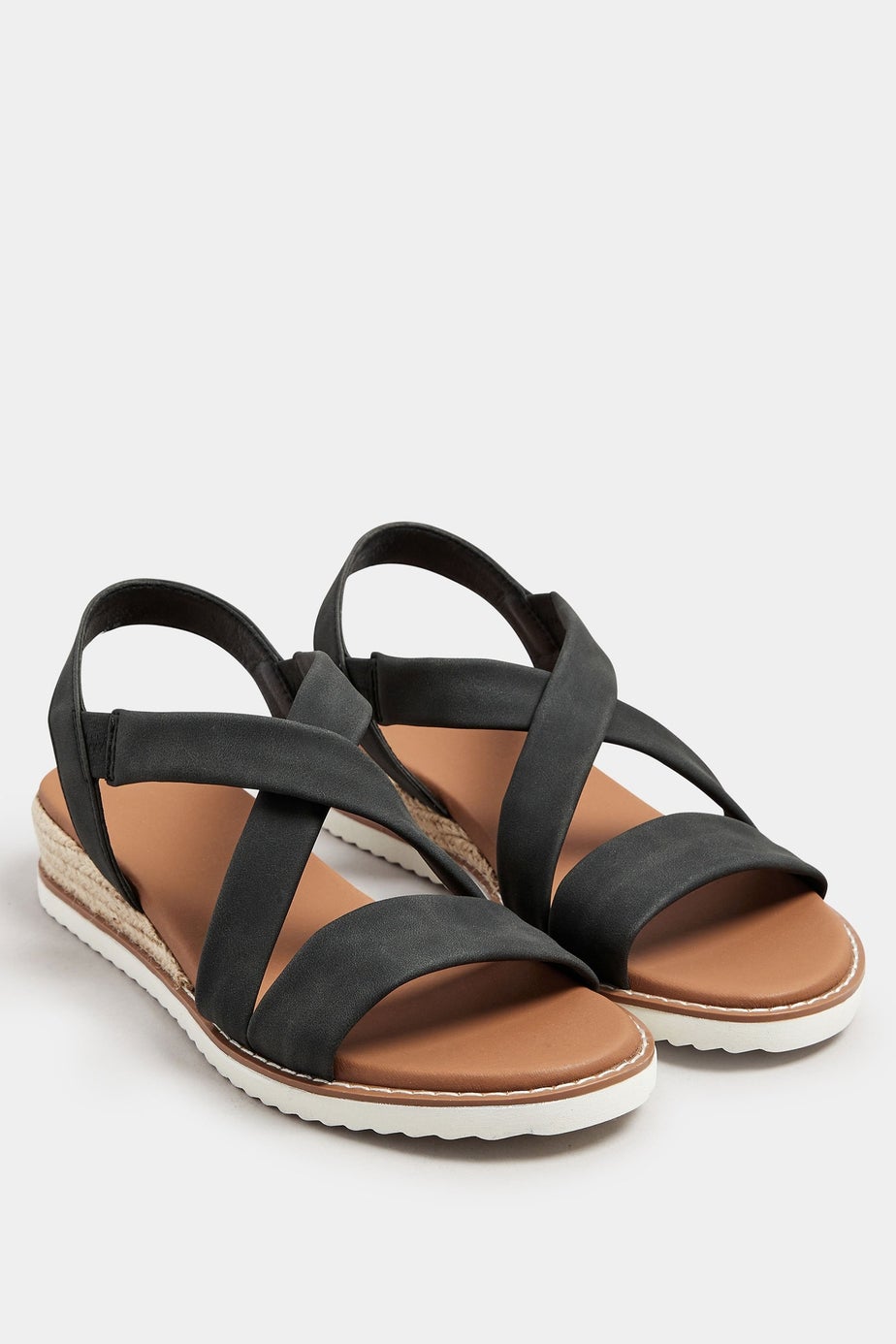 Yours Black Cross Over Strappy Wedge Sandals In Wide E Fit