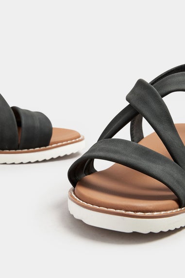 Yours Black Cross Over Strappy Wedge Sandals In Wide E Fit
