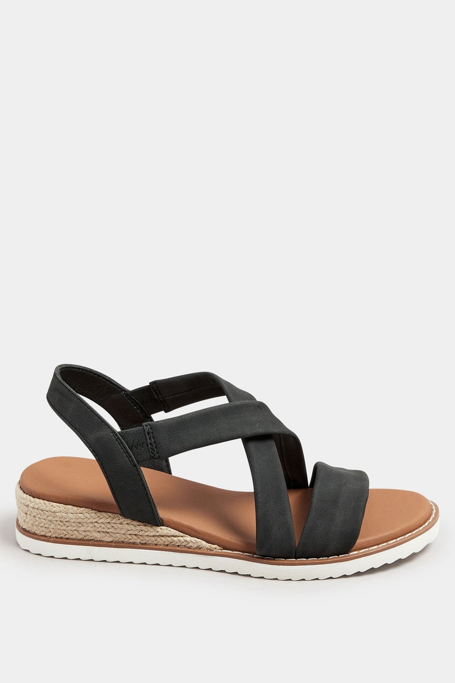 Yours Black Cross Over Strappy Wedge Sandals In Wide E Fit