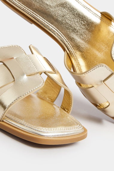 Yours Gold Cut Out Mule Sandals In Extra Wide EEE Fit