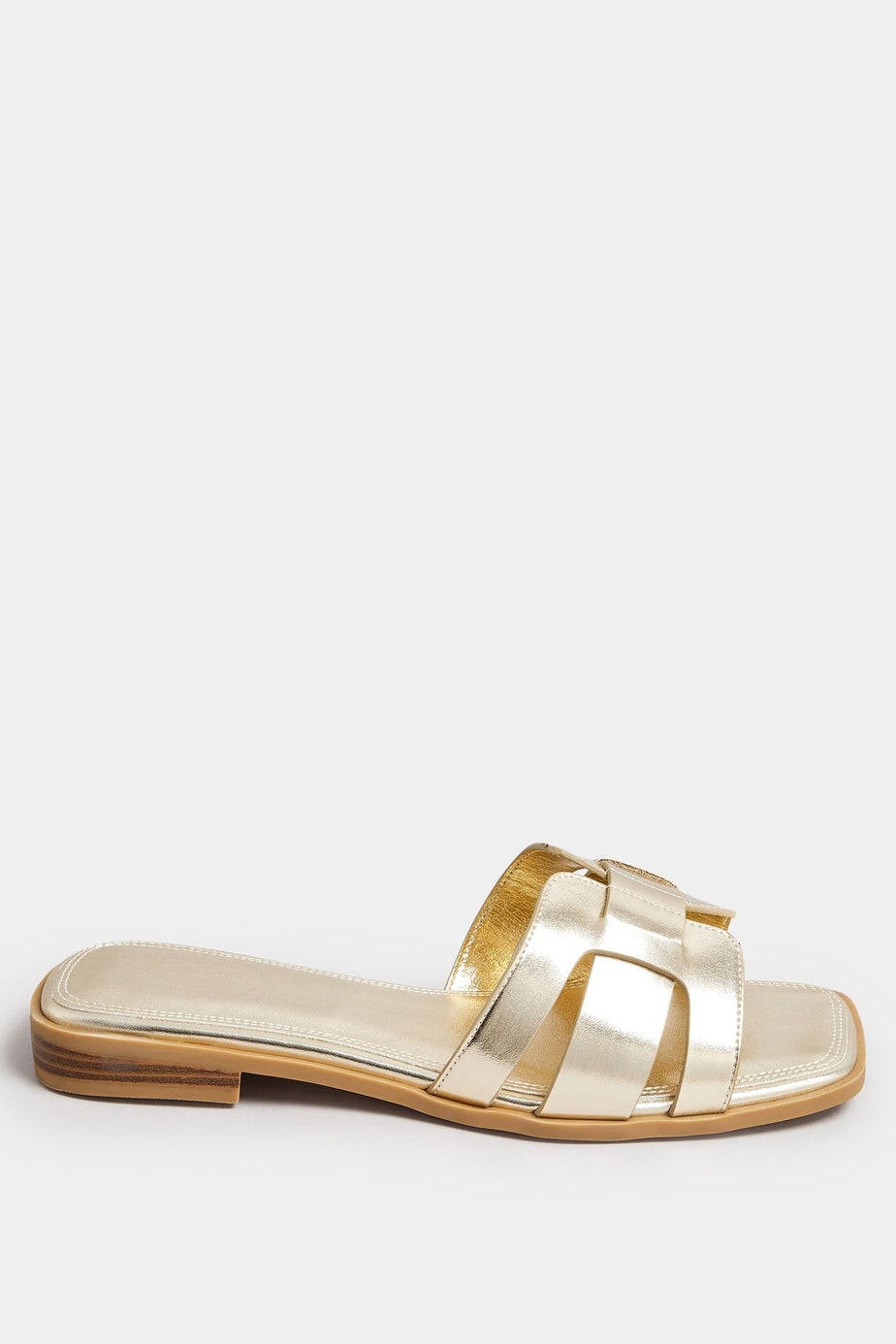 Yours Gold Cut Out Mule Sandals In Extra Wide EEE Fit