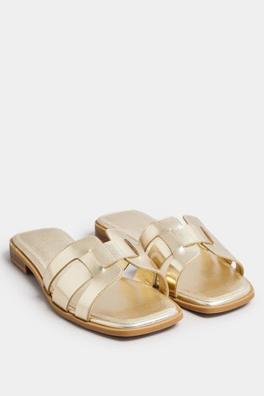 Yours Gold Cut Out Mule Sandals In Extra Wide EEE Fit