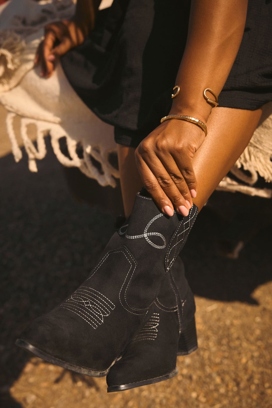 Yours Black Faux Suede Contrast Stitch Western Heel Ankle Boots In Extra Wide EEE Fit