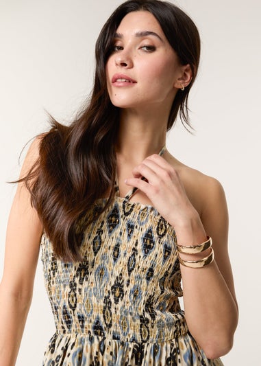 Blue Vanilla Multi Printed Bandeau Tie Neck Shirred Jumpsuit