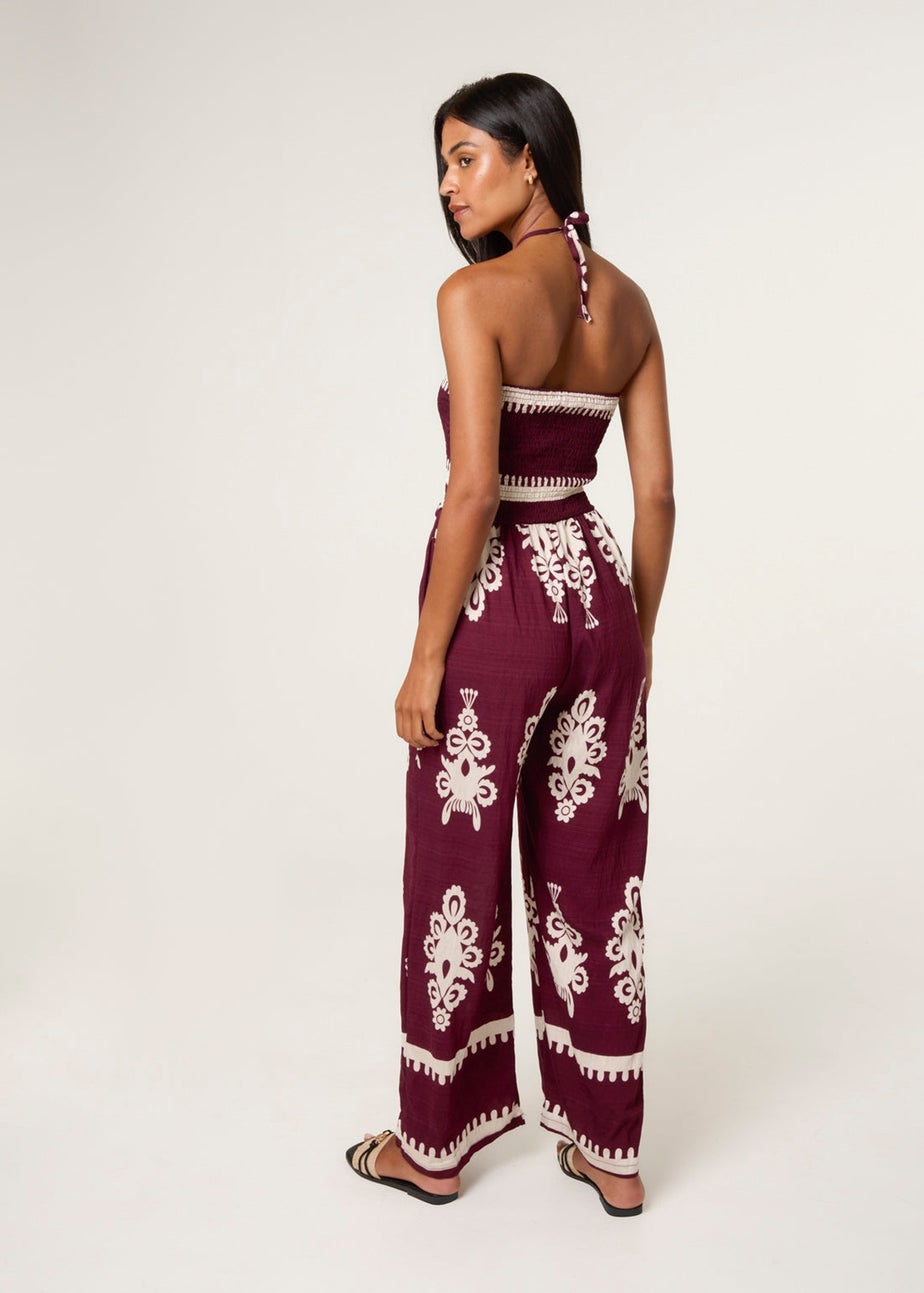 Blue Vanilla Burgundy Strapless Shirred Waist Jumpsuit