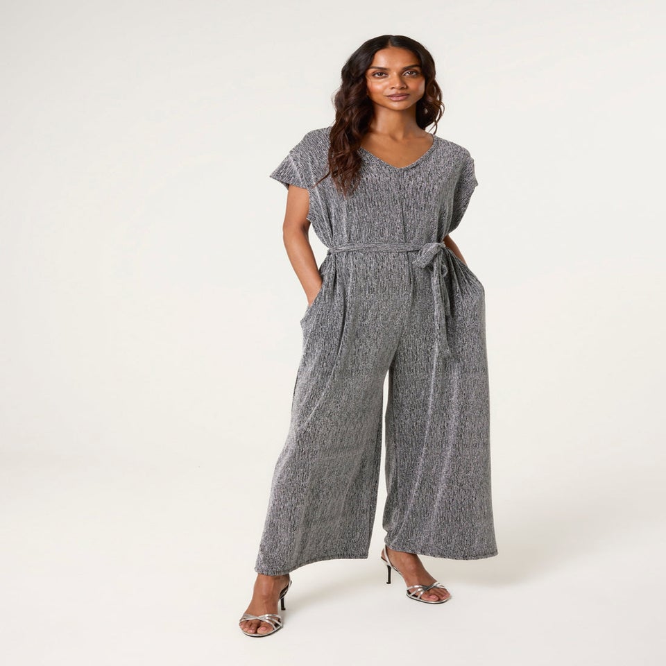 Blue Vanilla Black Metallic V Neck Jumpsuit