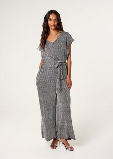 Blue Vanilla Black Metallic V Neck Jumpsuit