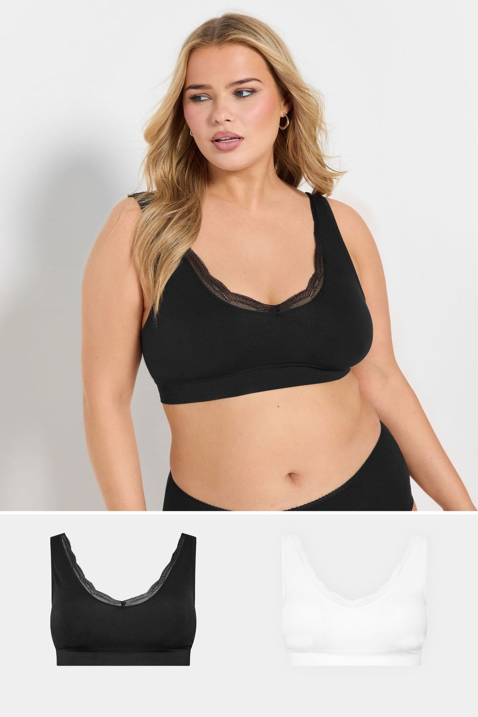 Yours 2 Pack Black & White Lace Trim Seamless Bralette