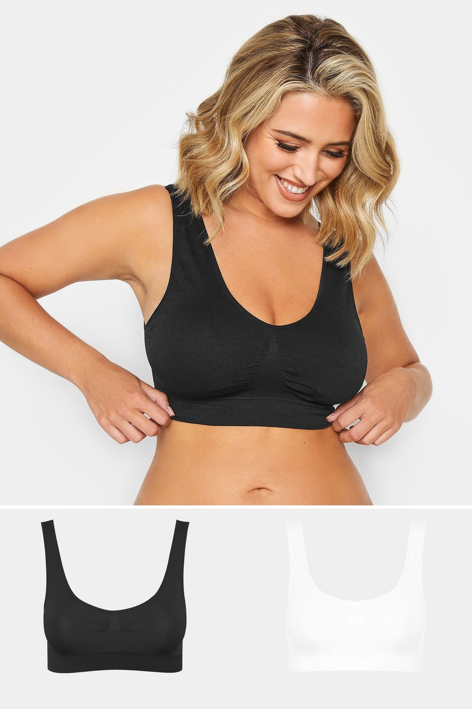 Yours 2 Pack White & Black Seamless Padded Non-Wired Bralettes