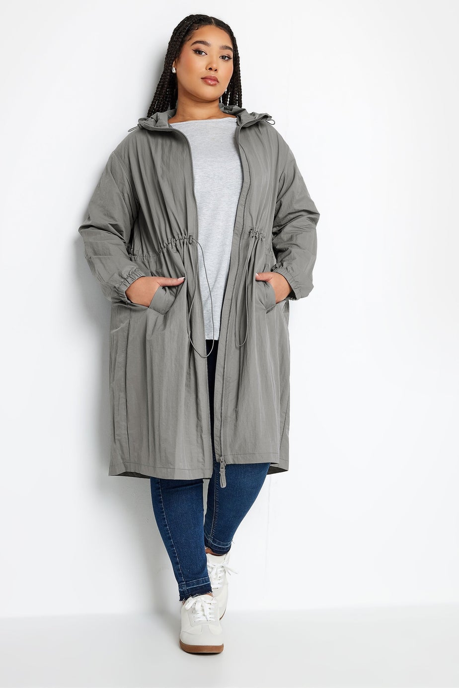 Yours Curve Grey Lightweight Longline Parka Jacket