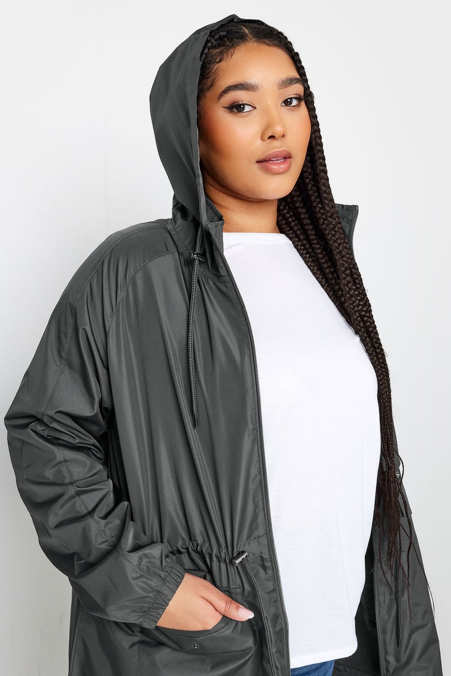 Yours Curve Dark Grey Lightweight Parka Jacket