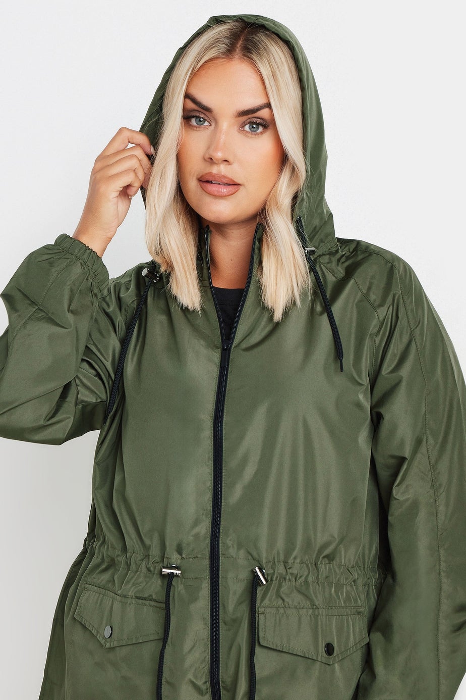 Yours Curve Khaki Green Drawstring Lightweight Parka Jacket