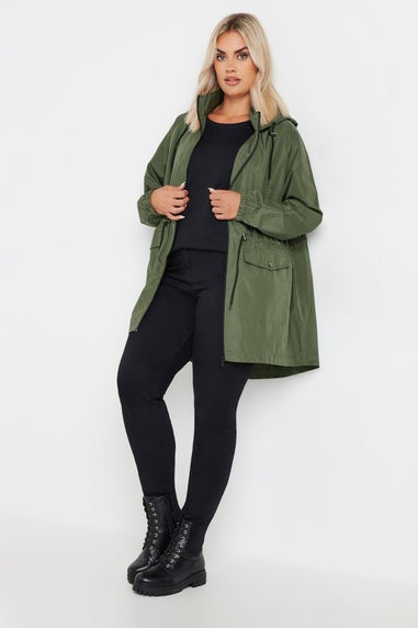 Yours Curve Khaki Green Drawstring Lightweight Parka Jacket