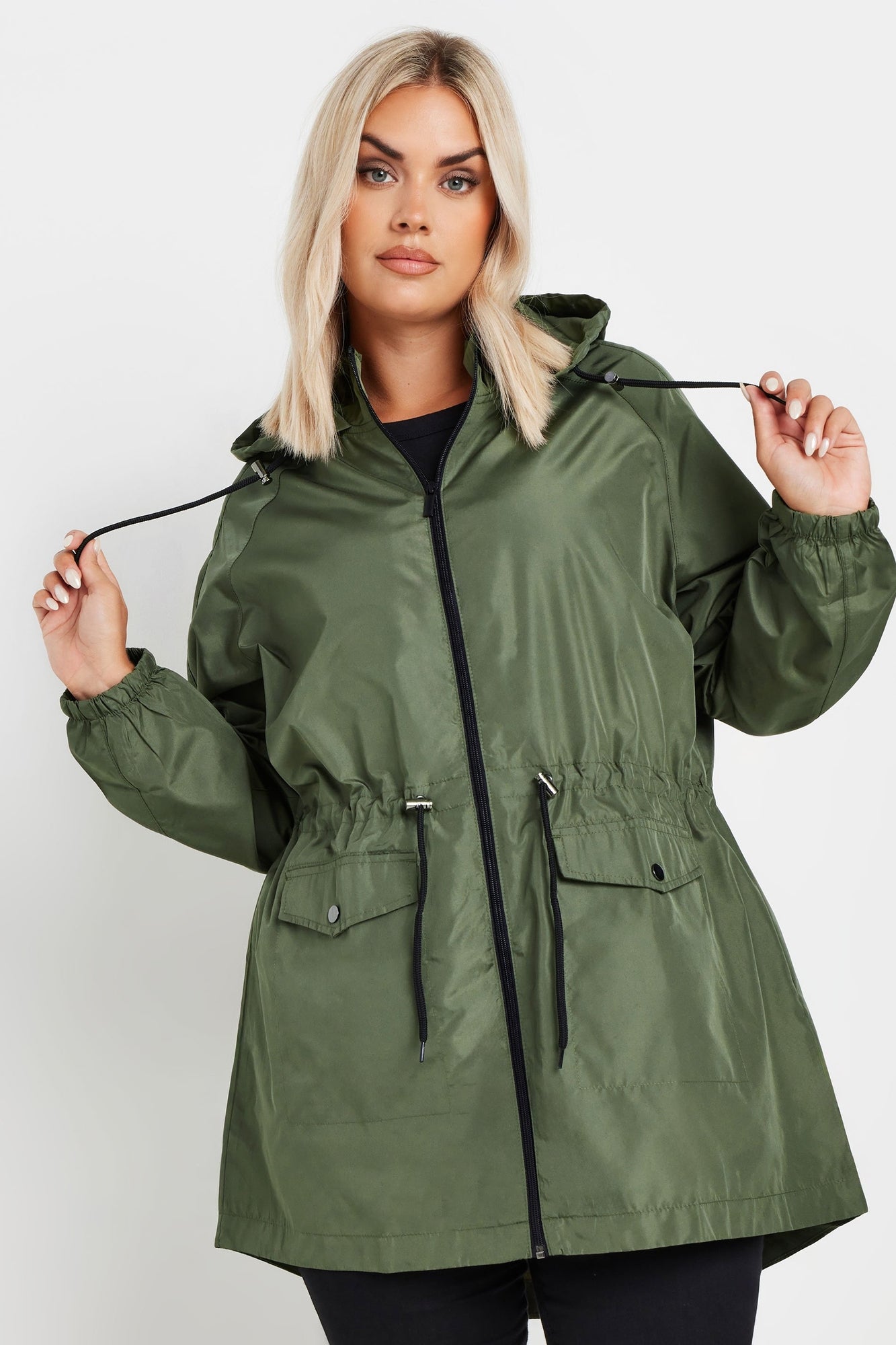 Yours Curve Khaki Green Drawstring Lightweight Parka Jacket - Matalan