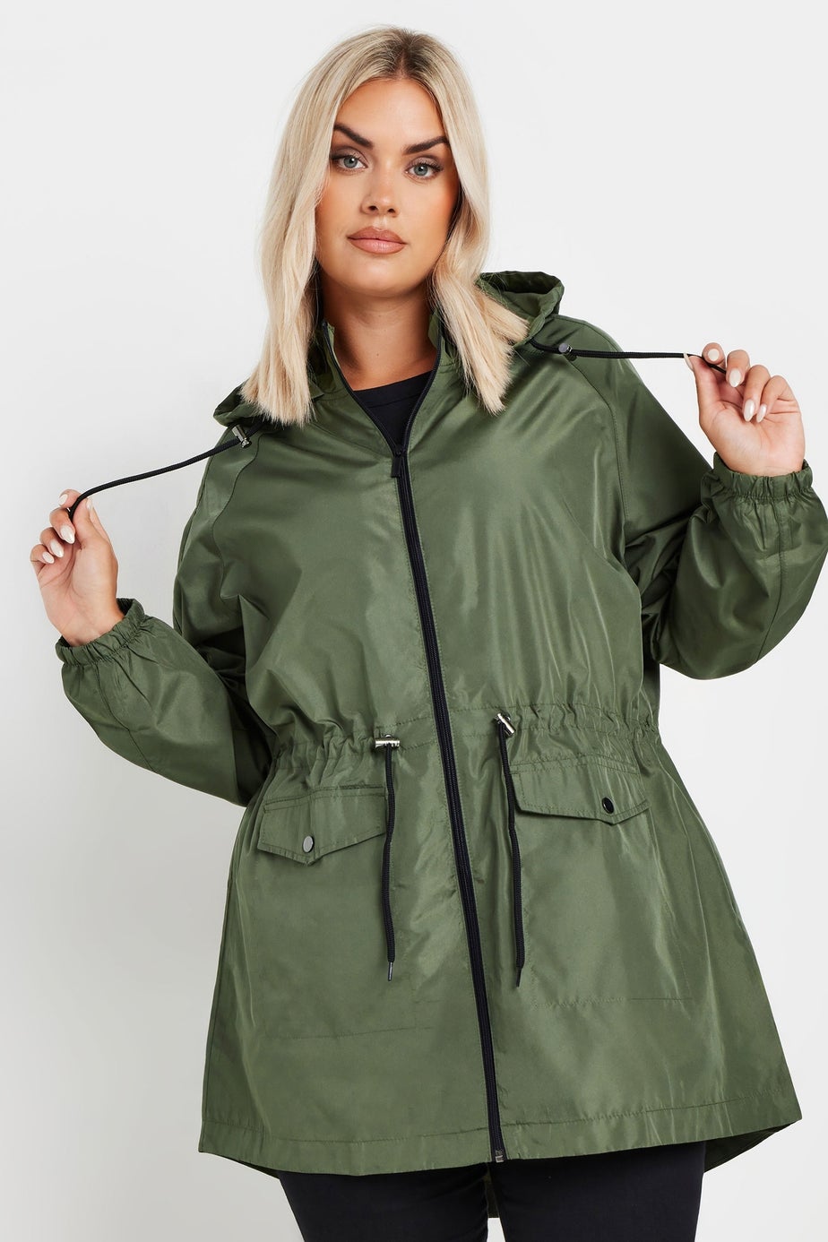 Yours Curve Khaki Green Drawstring Lightweight Parka Jacket