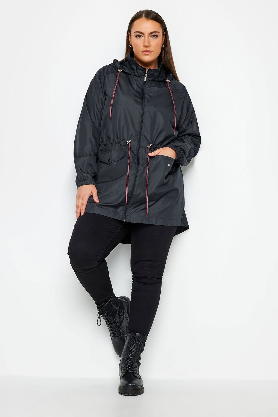 Yours Curve Navy Blue Drawstring Lightweight Parka Jacket