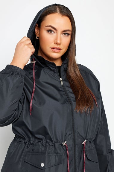 Yours Curve Navy Blue Drawstring Lightweight Parka Jacket